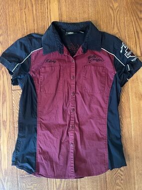 Harley Davidson Alefs Wichita Staff Shirt Women’s Medium Embroidered Kelsey
